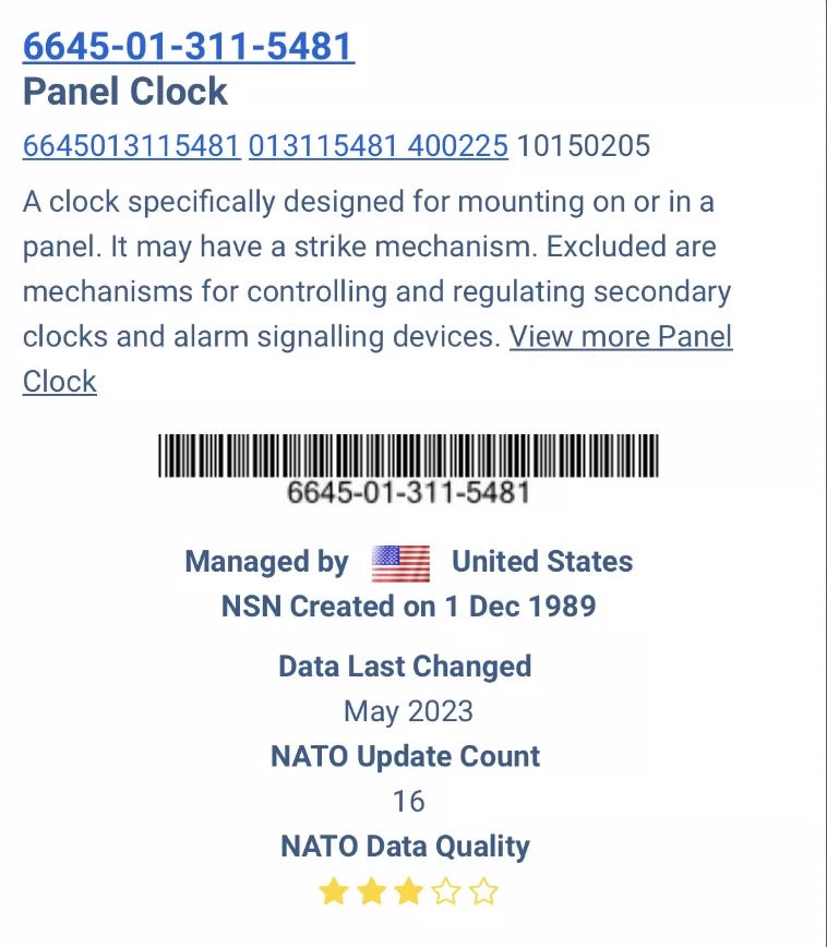F/A-18 Cockpit clock (NSN 6645-01-311-5481) in working state
